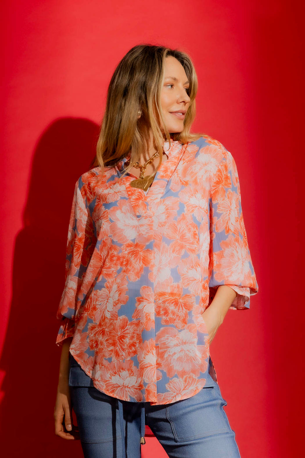 Orange Floral Femme Blogger Shirt