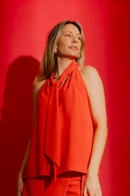 Orange Ripple Tie Neck Top