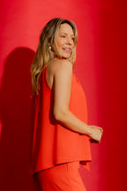 Orange Ripple Tie Neck Top