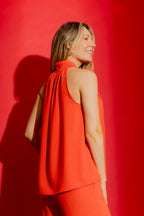 Orange Ripple Tie Neck Top