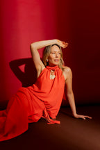 Orange Ripple Tie Neck Top