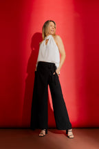 White Ripple Tie Neck Top