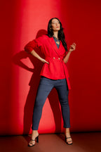 Red Self Stripe Soft Blazer