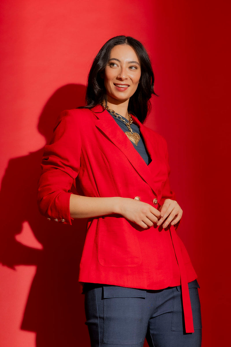 Red Self Stripe Soft Blazer