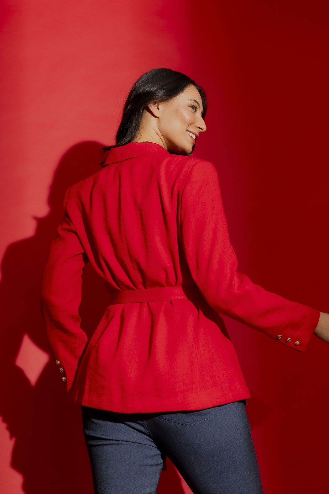 Red Self Stripe Soft Blazer