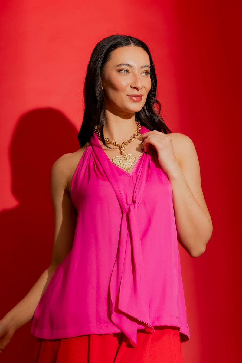 Pink Tie Neck Top
