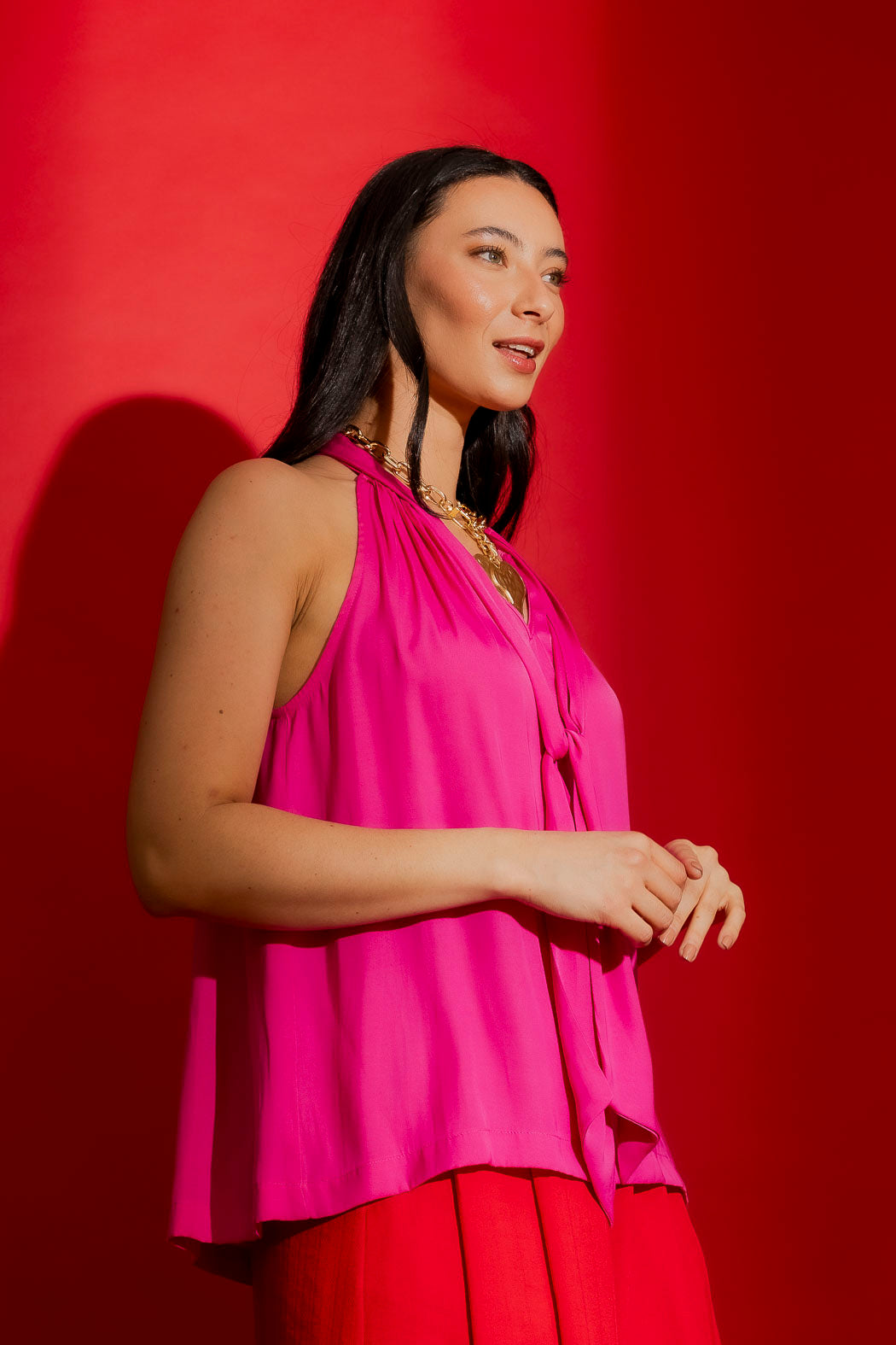 Pink Tie Neck Top