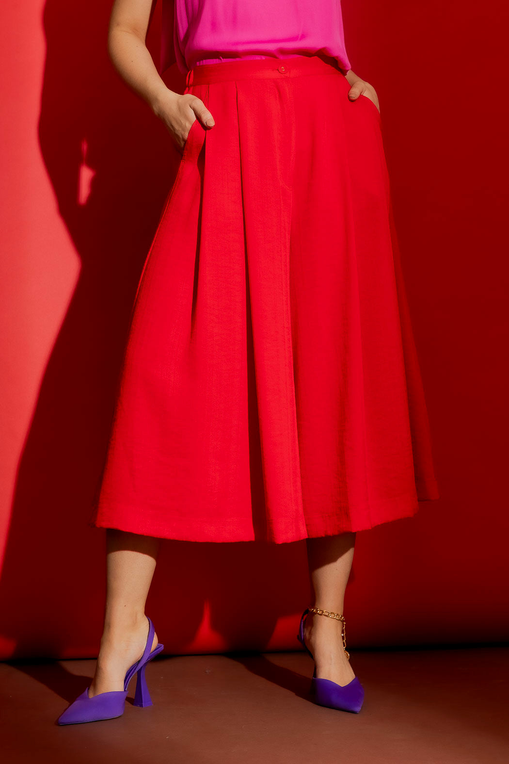Red Self Stripe Culotte