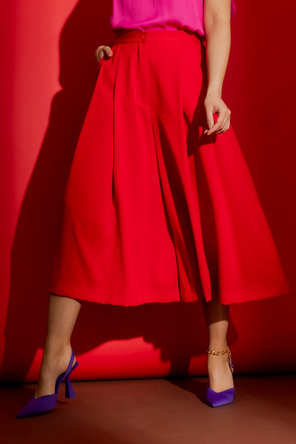 Red Self Stripe Culotte