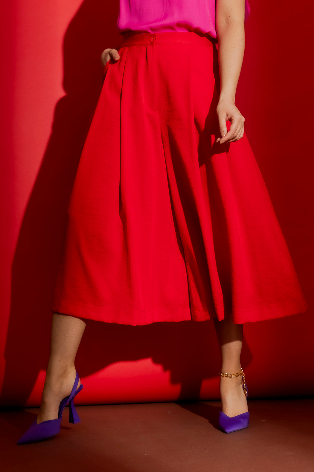 Red Self Stripe Culotte