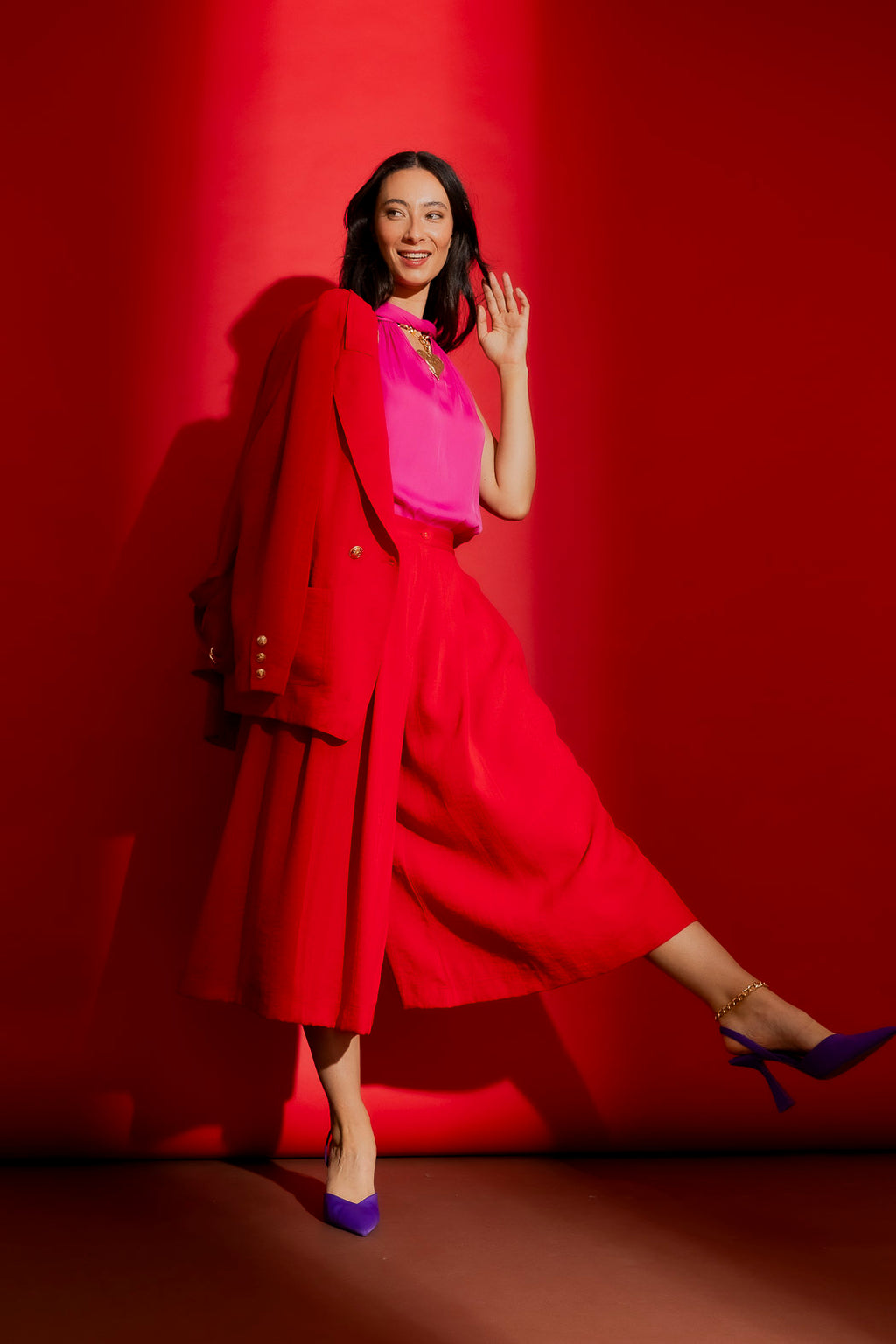 Red Self Stripe Culotte