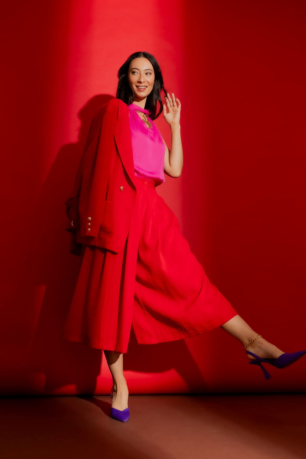Red Self Stripe Culotte