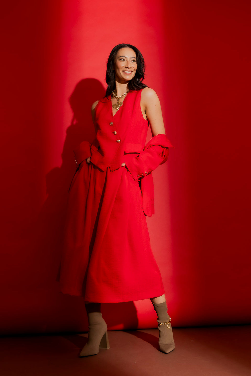 Red Self Stripe Sisca Vest