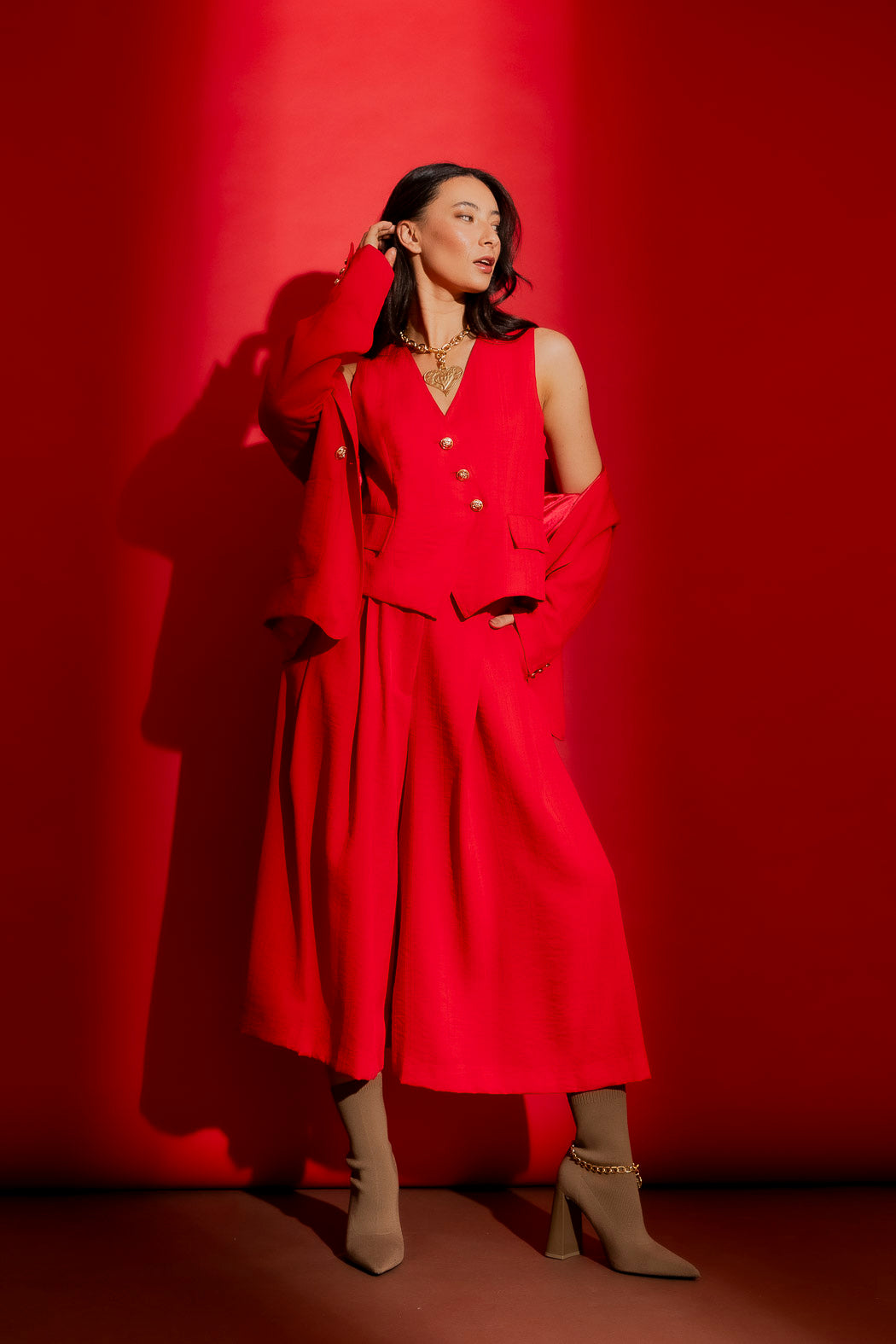 Red Self Stripe Sisca Vest