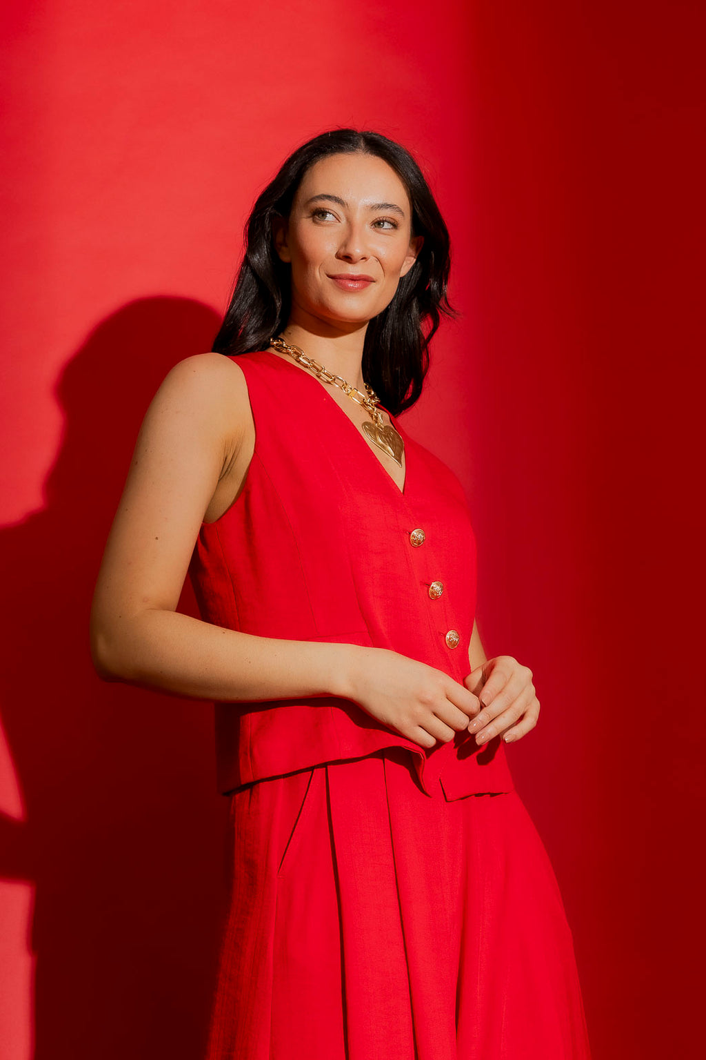 Red Self Stripe Sisca Vest