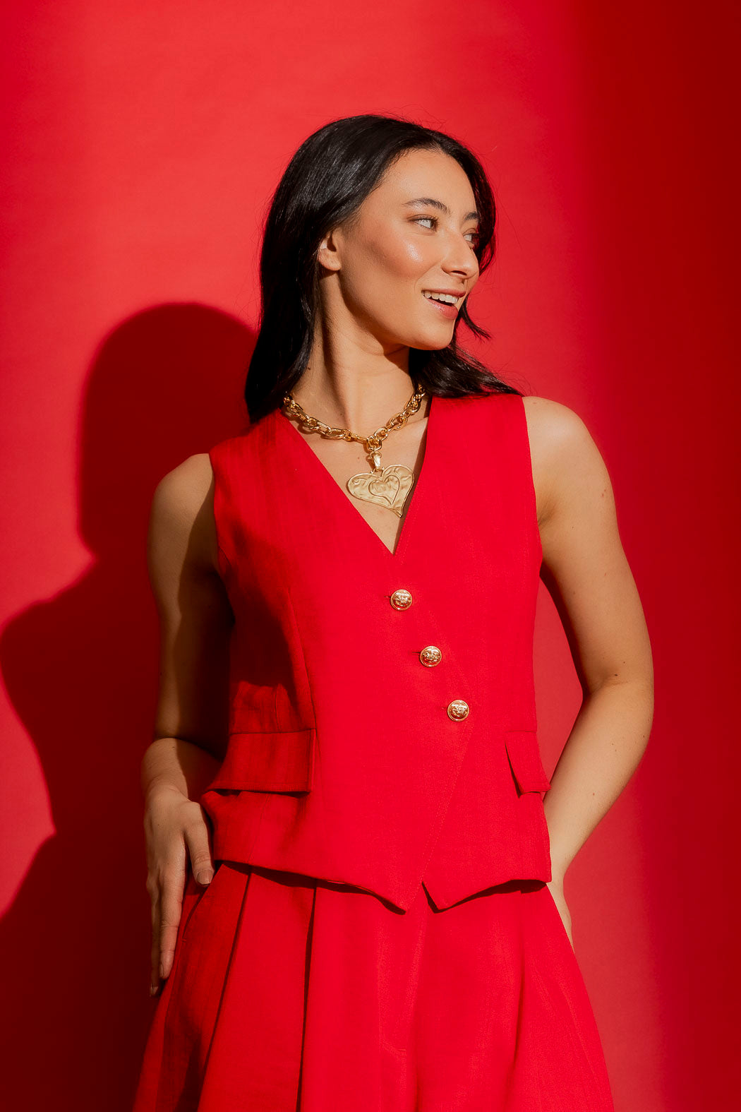 Red Self Stripe Sisca Vest