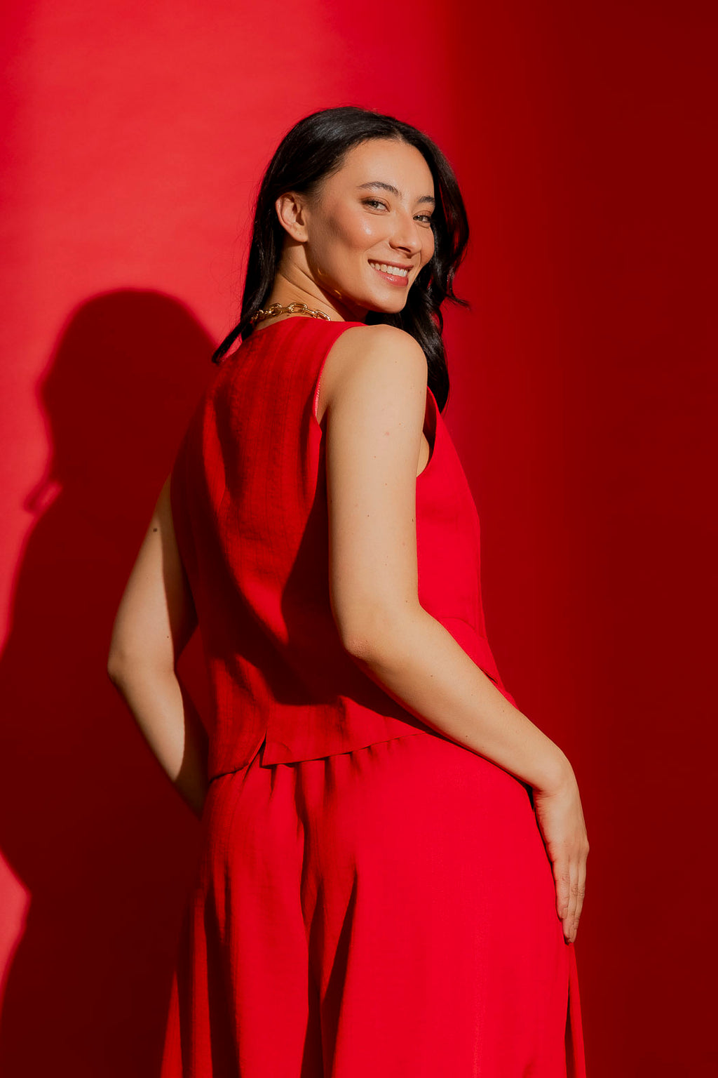 Red Self Stripe Sisca Vest