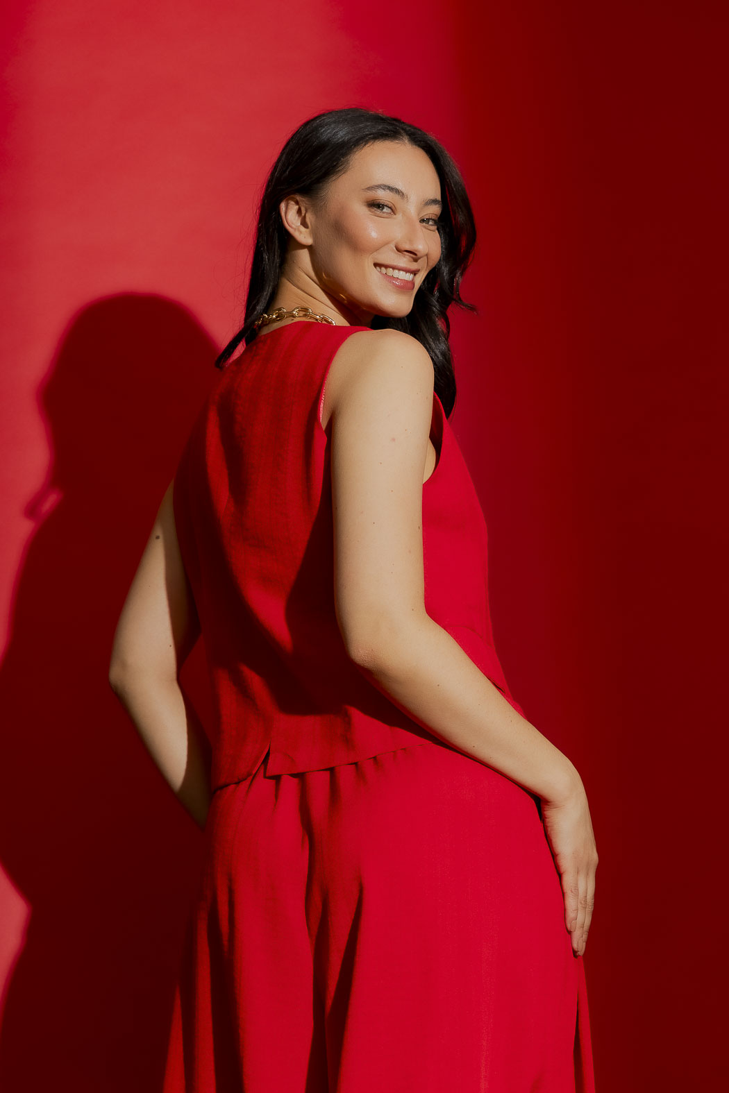 Red Self Stripe Sisca Vest