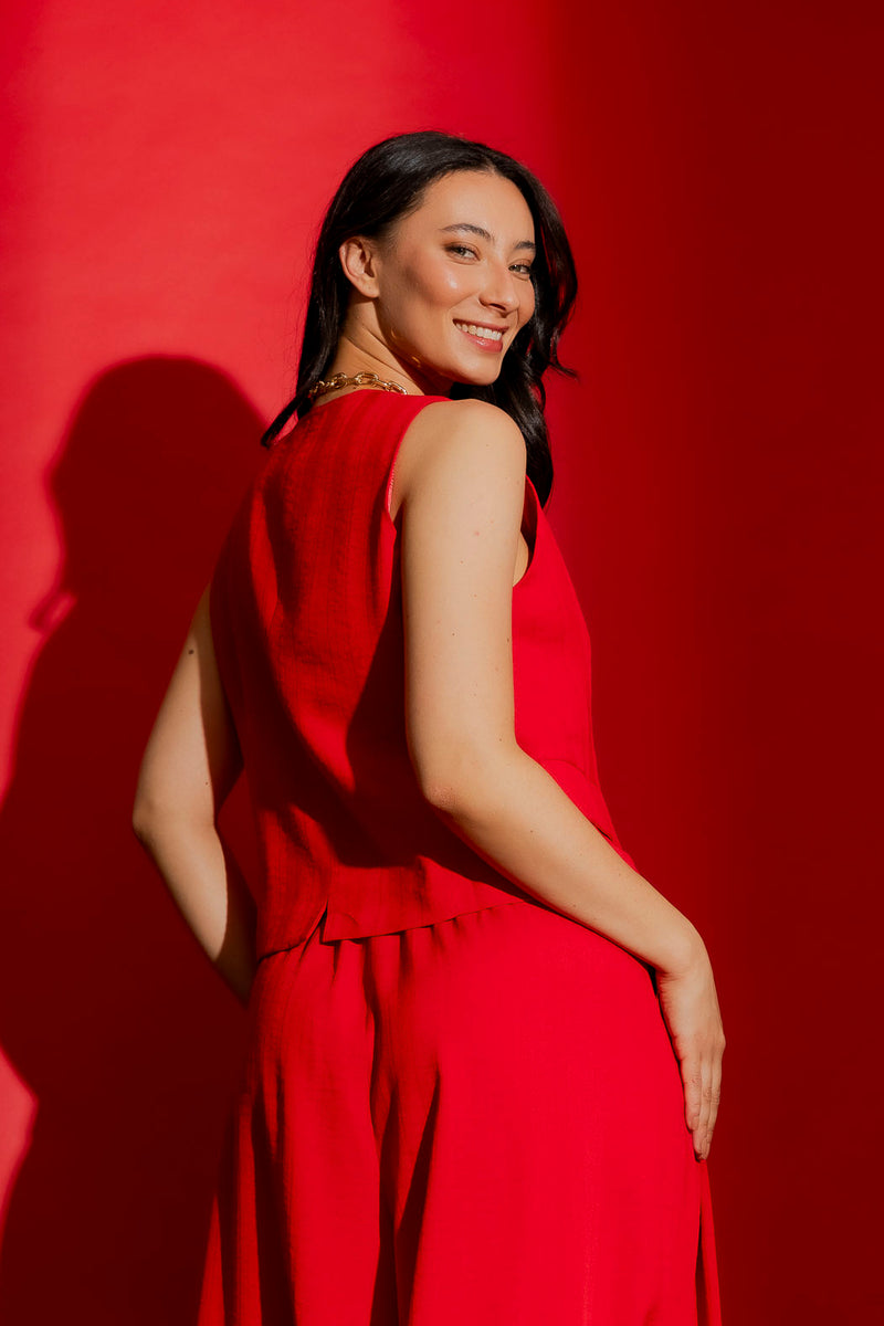 Red Self Stripe Sisca Vest