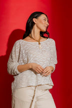 Ivory Lurex Knit Hi-Lo Top