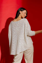 Ivory Lurex Knit Hi-Lo Top