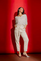 Ivory Lurex Knit Hi-Lo Top