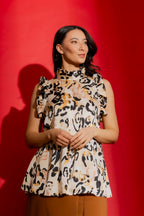 Beige Animal Silky Ruffle Cami Beige Animal