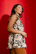 Beige Animal Silky Ruffle Cami Beige Animal