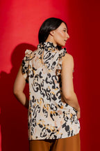 Beige Animal Silky Ruffle Cami Beige Animal