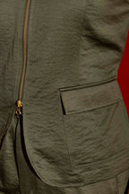 Khaki Crushed Satin Zip Front Vest