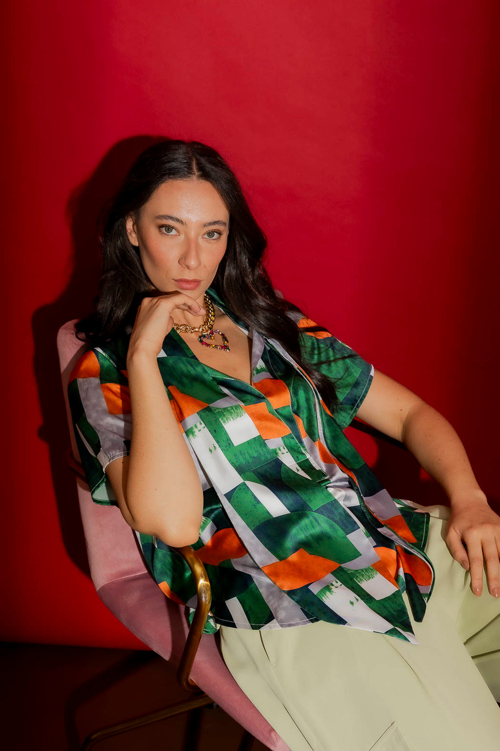 Green/Orange Tie Collar Blogger Cap Top