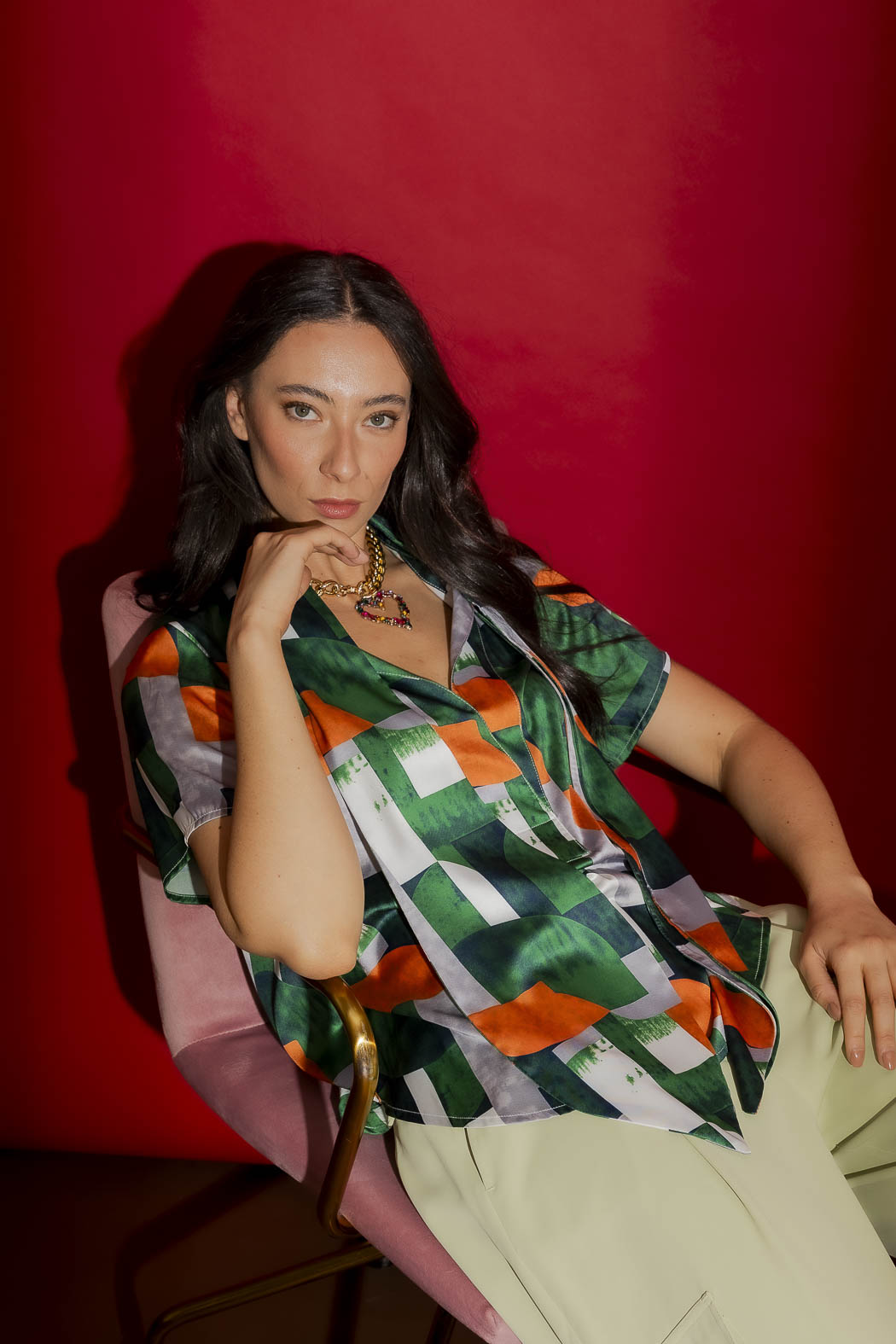 Green/Orange Tie Collar Blogger Cap Top