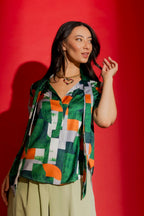 Green/Orange Tie Collar Blogger Cap Top