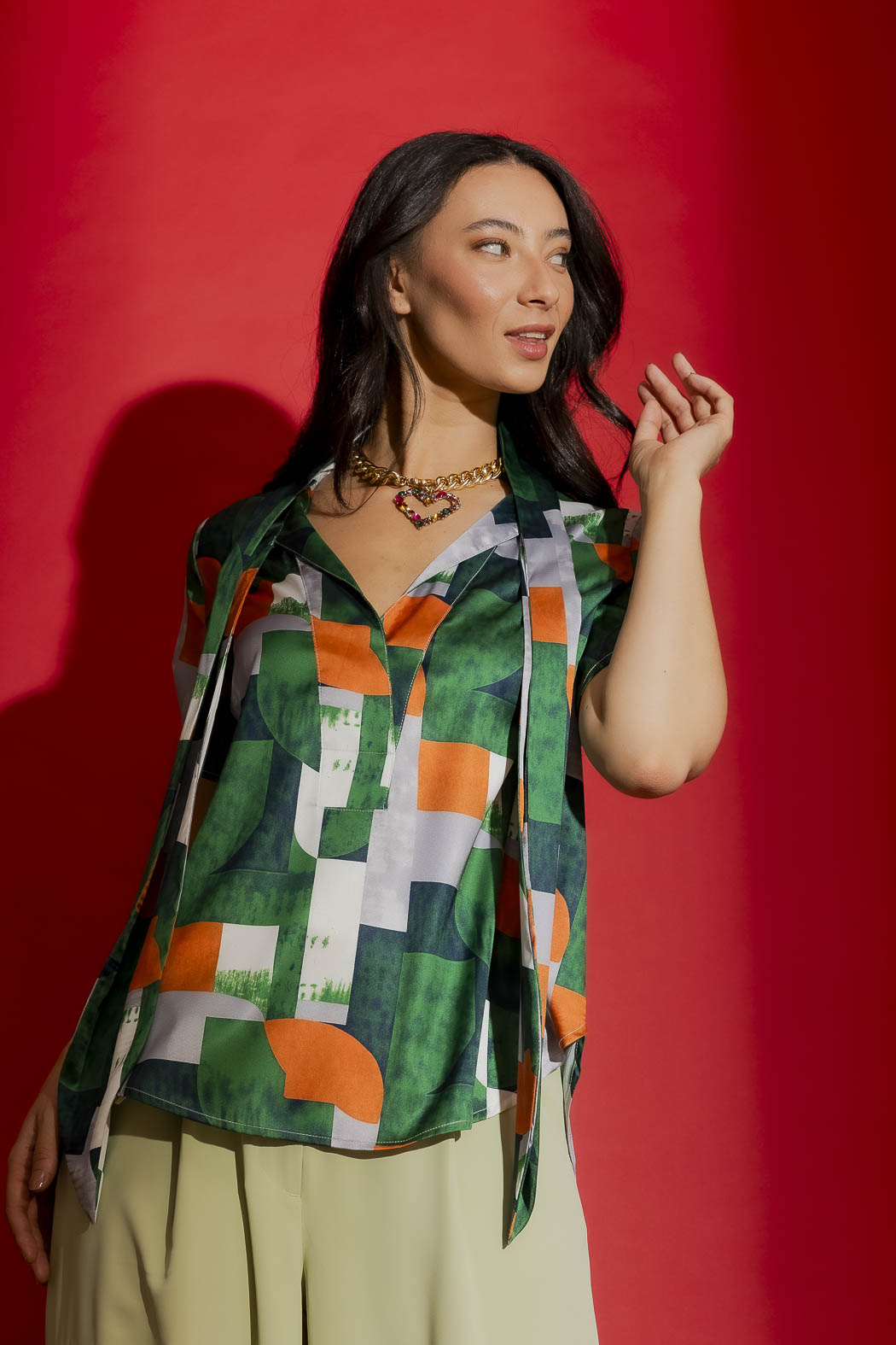 Green/Orange Tie Collar Blogger Cap Top