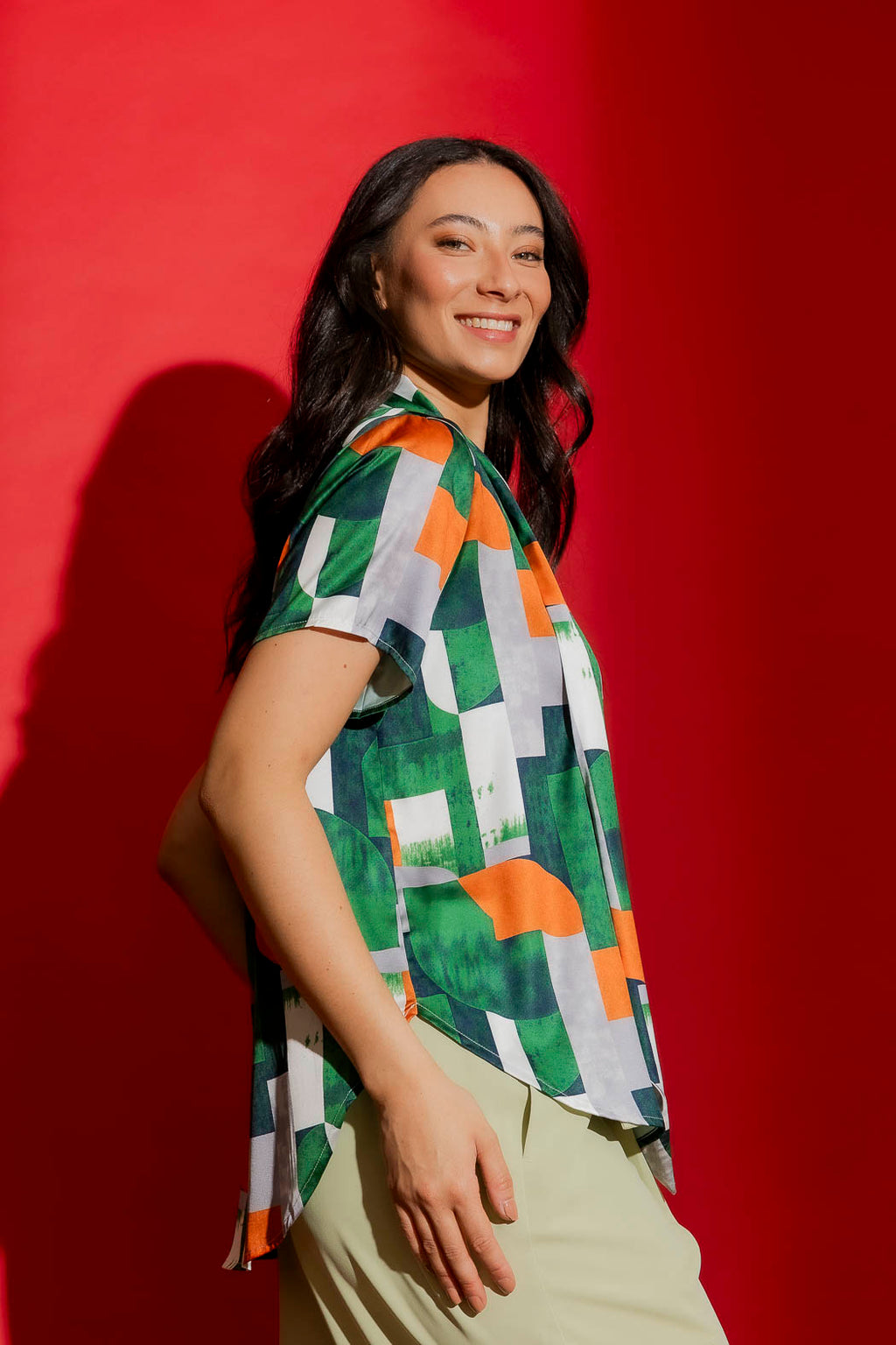 Green/Orange Tie Collar Blogger Cap Top