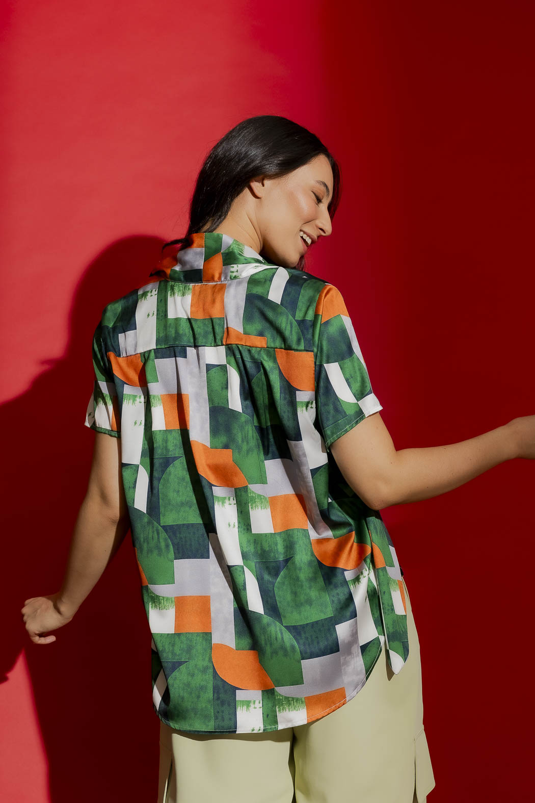 Green/Orange Tie Collar Blogger Cap Top