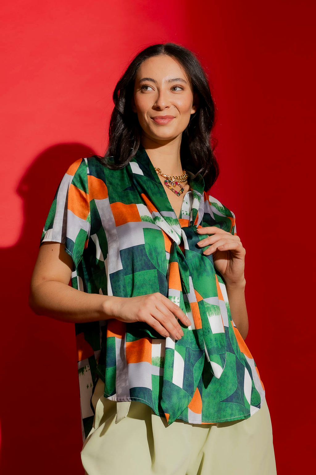 Green/Orange Tie Collar Blogger Cap Top