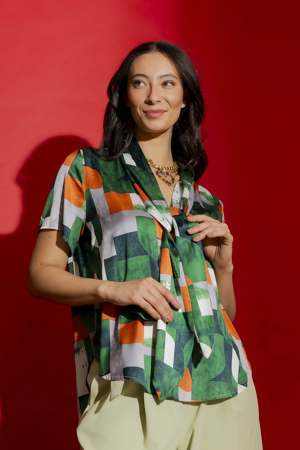Green/Orange Tie Collar Blogger Cap Top