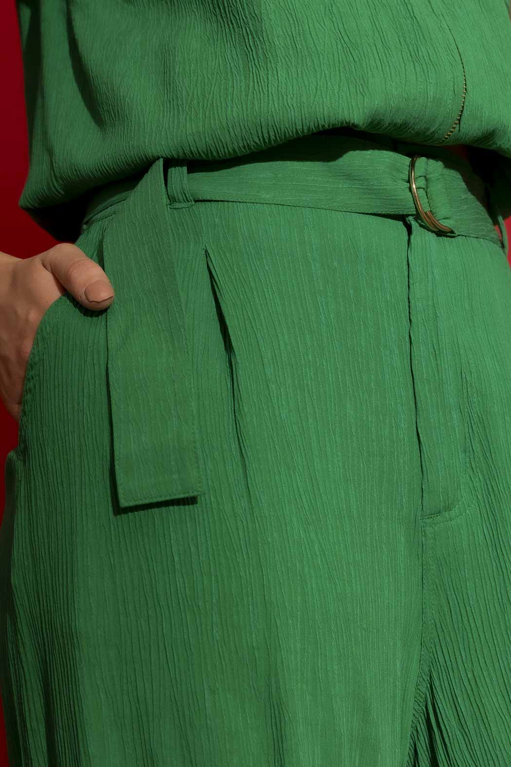 Green Crinkle Street Pant