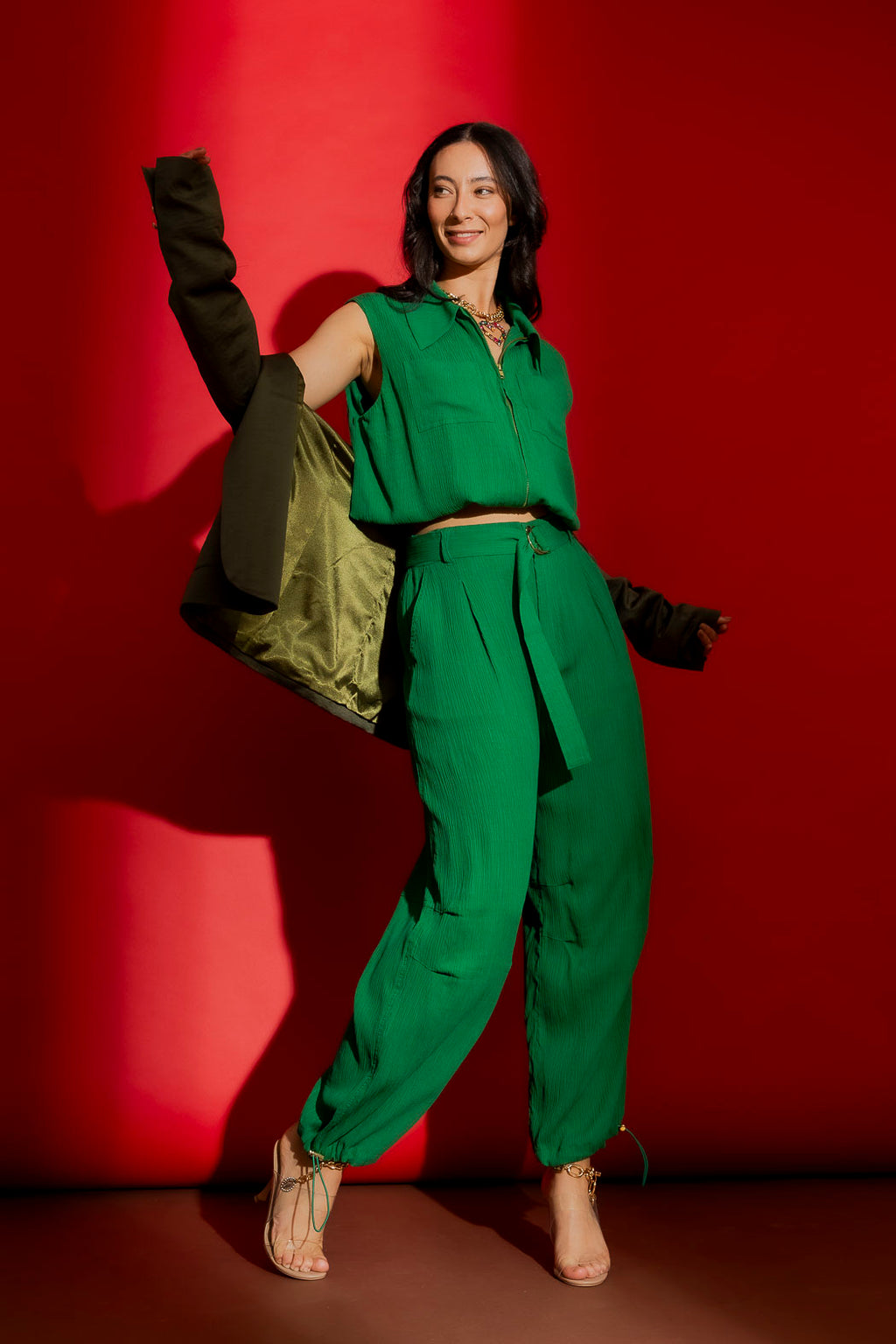 Green Crinkle Street Pant