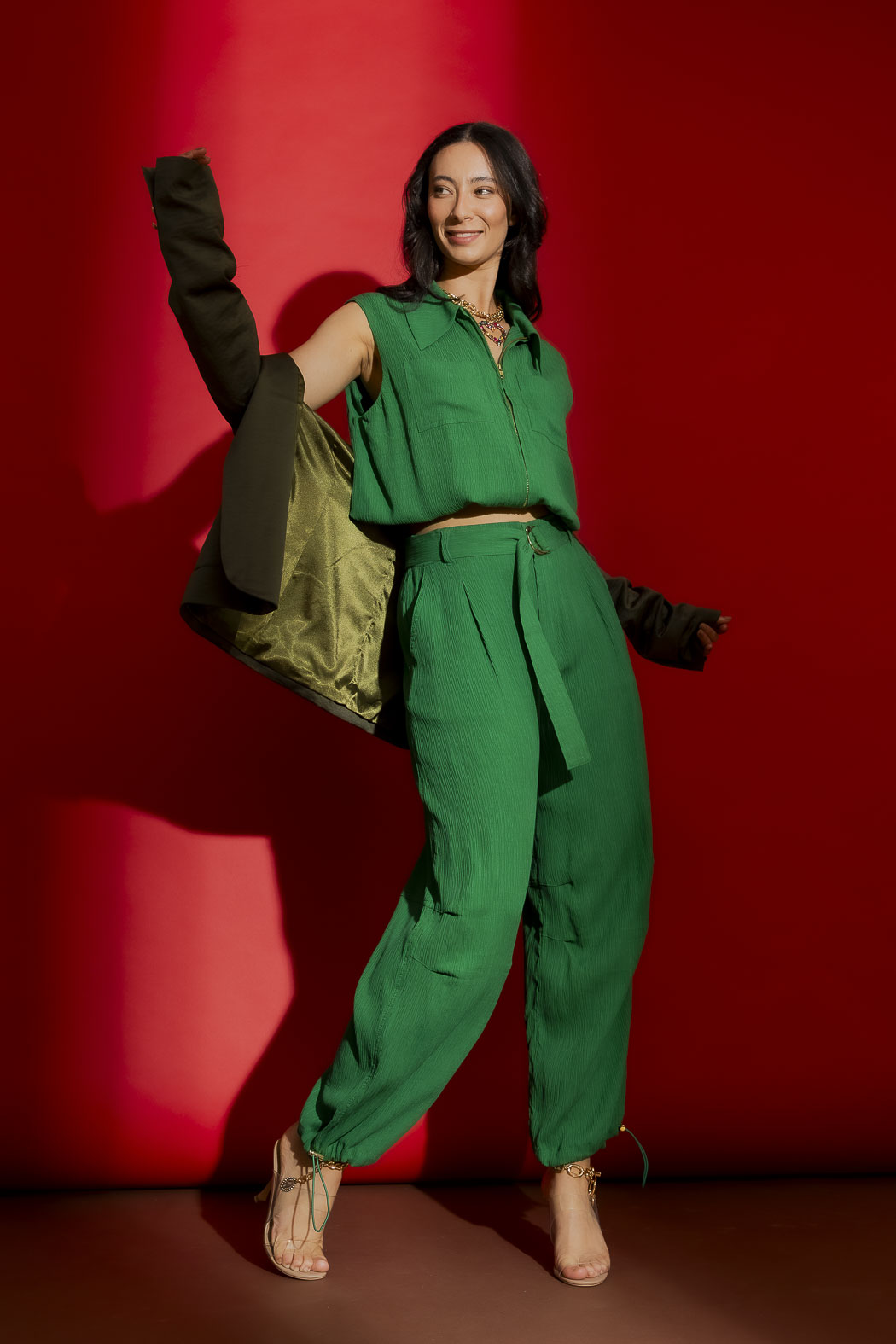 Green Crinkle Street Pant