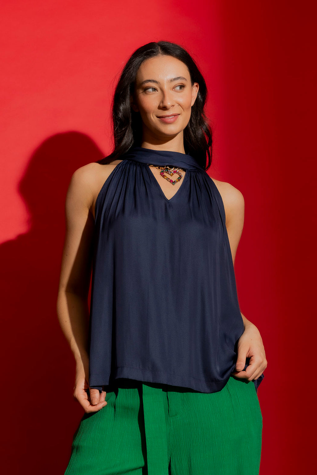 Navy Tie Neck Cami