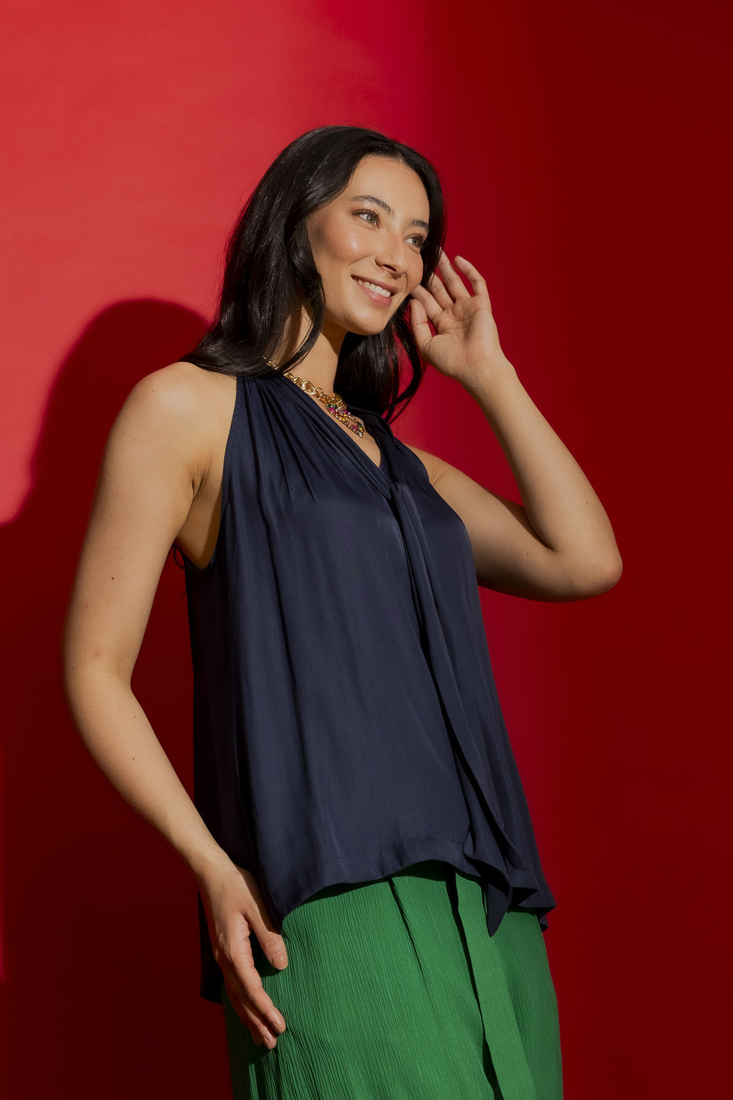 Navy Tie Neck Cami