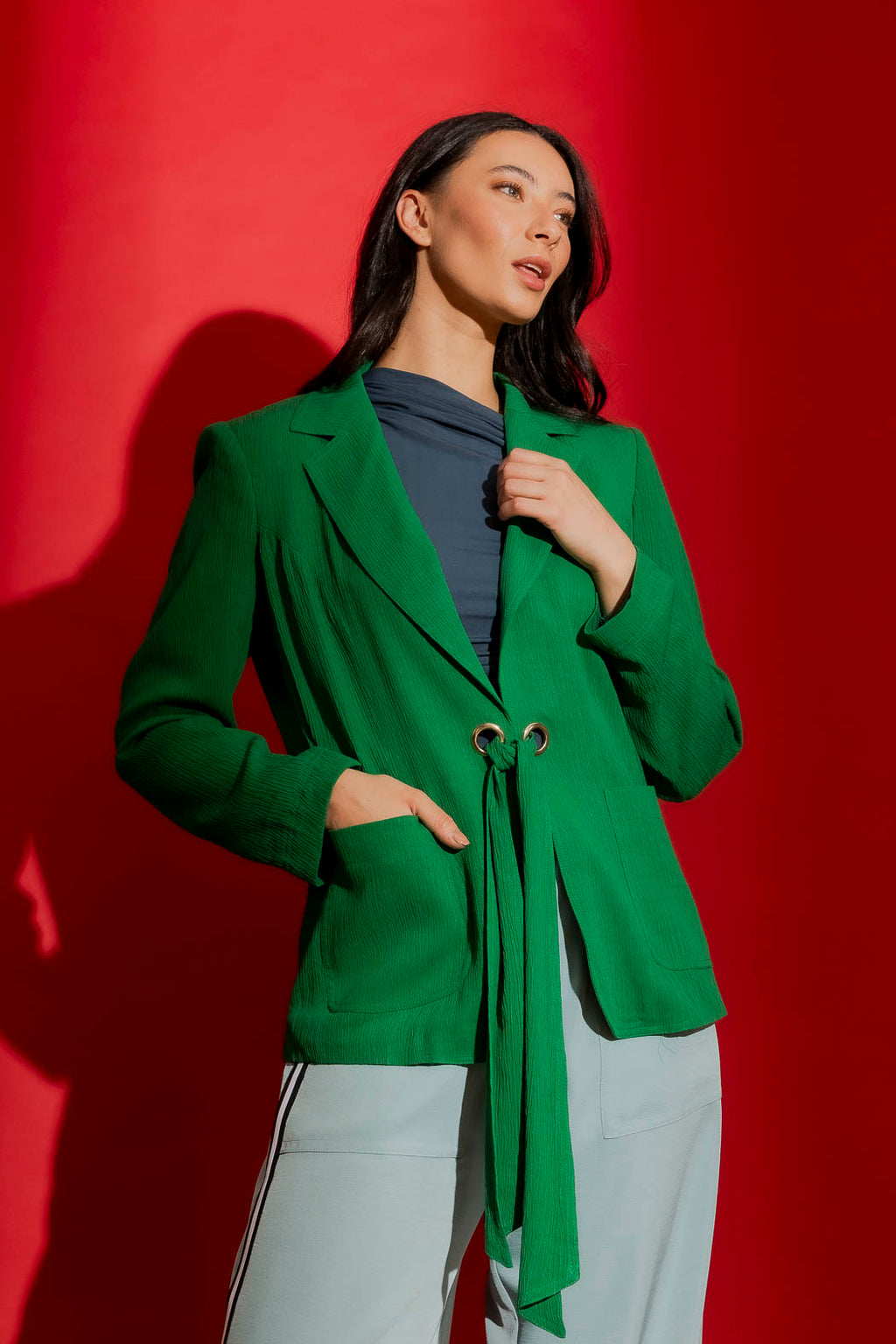 Green Crinkle Eyelet Blazer