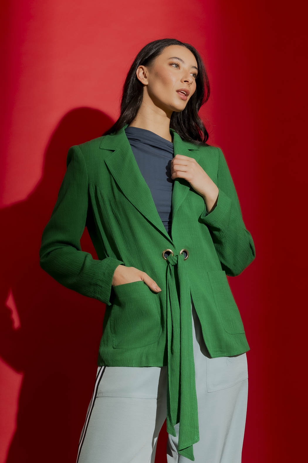 Green Crinkle Eyelet Blazer