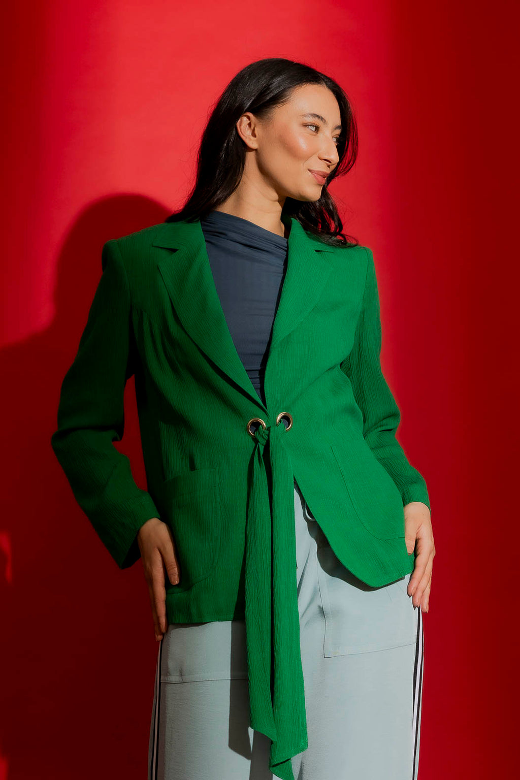 Green Crinkle Eyelet Blazer