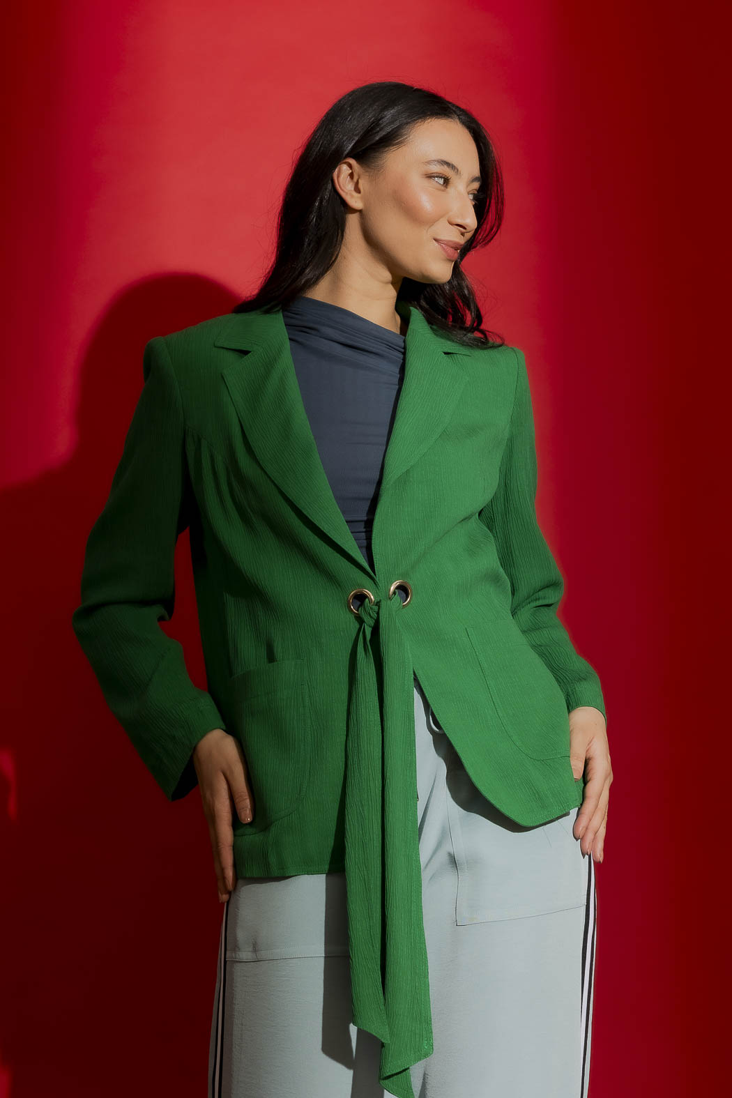 Green Crinkle Eyelet Blazer