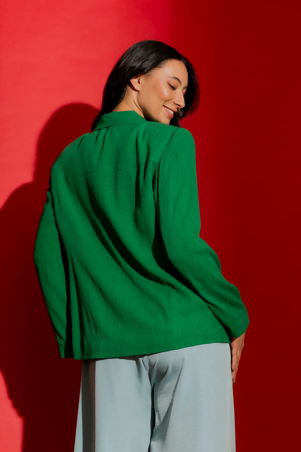 Green Crinkle Eyelet Blazer