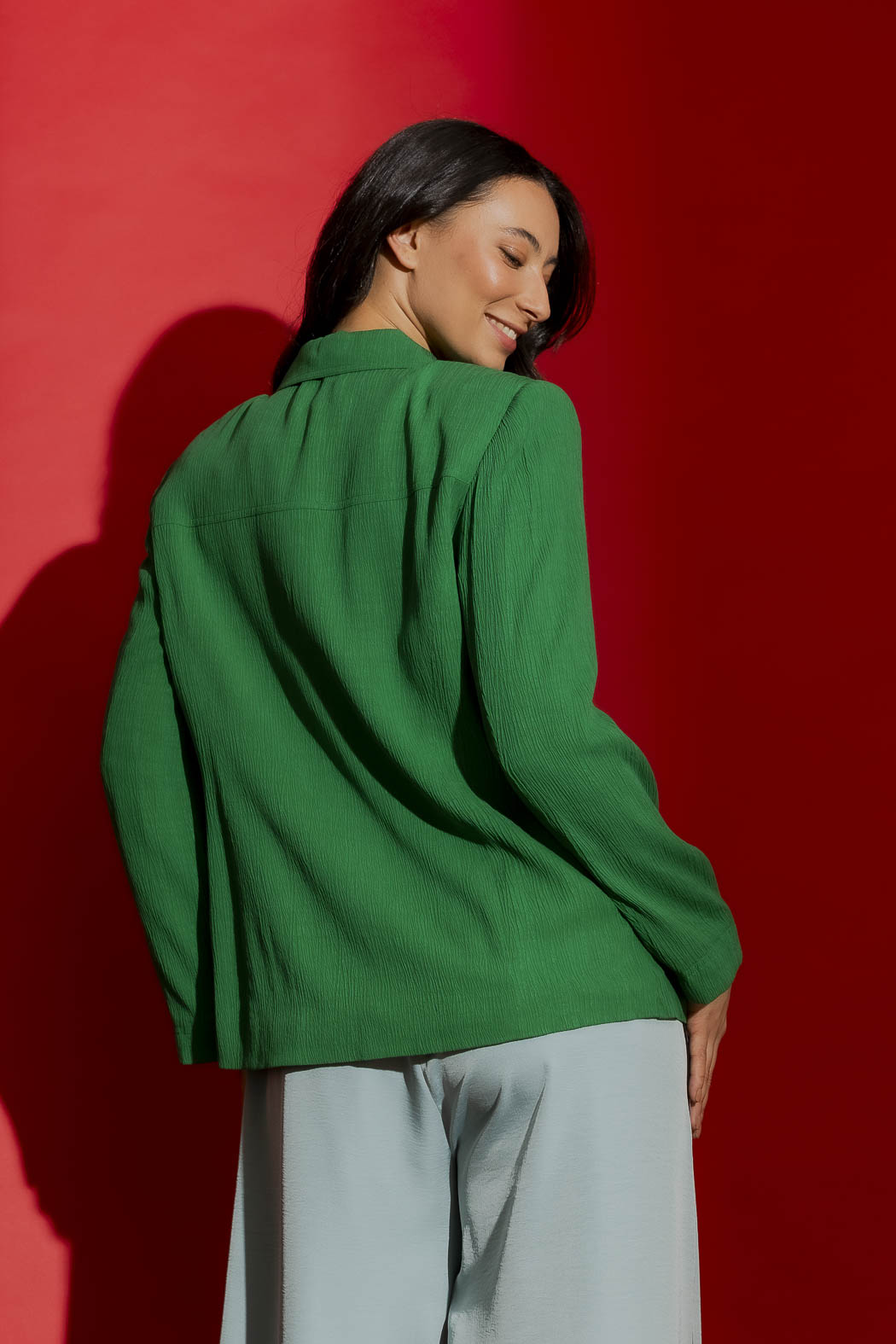 Green Crinkle Eyelet Blazer