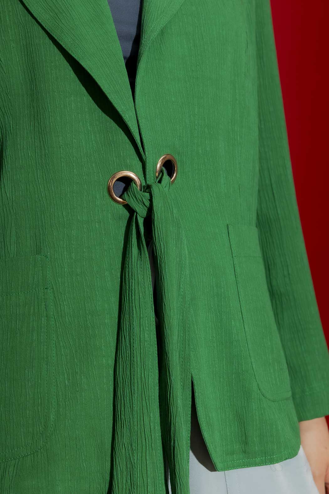 Green Crinkle Eyelet Blazer